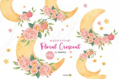 watercolor sweet moon clipart, crescent moon clip art set Product Image 1