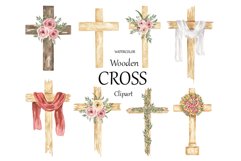 Watercolor Wooden Cross Clipart Bundle Product Image 1