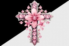 Watercolor floral cross religion sparkle pink flowers shining diamonds 20 oz tumbler skinny mug wrap clipart t-shirt sublimation printable design