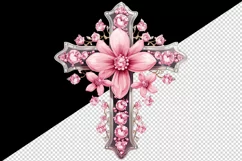 Watercolor floral cross religion sparkle pink flowers shining diamonds 20 oz tumbler skinny mug wrap clipart t-shirt sublimation printable design