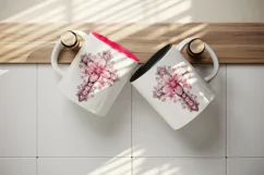 Watercolor floral cross religion sparkle pink flowers shining diamonds 20 oz tumbler skinny mug wrap clipart t-shirt sublimation printable design