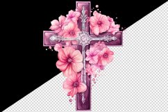 Watercolor floral cross religion sparkle pink flowers shining diamonds 20 oz tumbler skinny mug wrap clipart t-shirt sublimation printable design