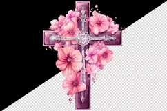 Watercolor floral cross religion sparkle pink flowers shining diamonds 20 oz tumbler skinny mug wrap clipart t-shirt sublimation printable design