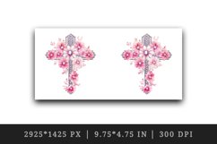 Watercolor floral cross religion sparkle pink flowers shining diamonds 20 oz tumbler skinny mug wrap clipart t-shirt sublimation printable design