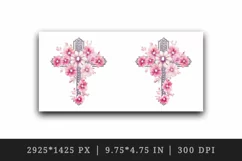 Watercolor floral cross religion sparkle pink flowers shining diamonds 20 oz tumbler skinny mug wrap clipart t-shirt sublimation printable design