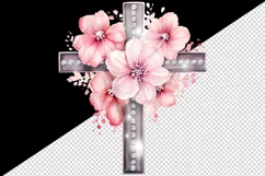 Watercolor floral cross religion sparkle pink flowers shining diamonds 20 oz tumbler skinny mug wrap clipart t-shirt sublimation printable design