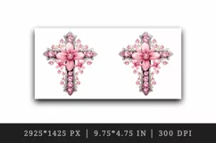 Watercolor floral cross religion sparkle pink flowers shining diamonds 20 oz tumbler skinny mug wrap clipart t-shirt sublimation printable design
