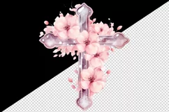 Watercolor floral cross religion sparkle pink flowers shining diamonds 20 oz tumbler skinny mug wrap clipart t-shirt sublimation printable design
