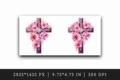 Watercolor floral cross religion sparkle pink flowers shining diamonds 20 oz tumbler skinny mug wrap clipart t-shirt sublimation printable design
