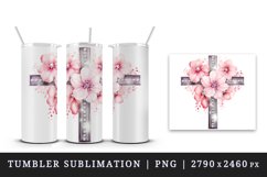Watercolor floral cross religion sparkle pink flowers shining diamonds 20 oz tumbler skinny mug wrap clipart t-shirt sublimation printable design