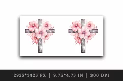 Watercolor floral cross religion sparkle pink flowers shining diamonds 20 oz tumbler skinny mug wrap clipart t-shirt sublimation printable design