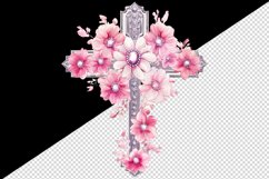 Watercolor floral cross religion sparkle pink flowers shining diamonds 20 oz tumbler skinny mug wrap clipart t-shirt sublimation printable design