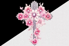Watercolor floral cross religion sparkle pink flowers shining diamonds 20 oz tumbler skinny mug wrap clipart t-shirt sublimation printable design