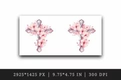 Watercolor floral cross religion sparkle pink flowers shining diamonds 20 oz tumbler skinny mug wrap clipart t-shirt sublimation printable design