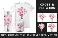 Watercolor floral cross religion sparkle pink flowers shining diamonds 20 oz tumbler skinny mug wrap clipart t-shirt sublimation printable design