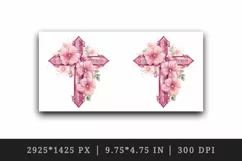 Watercolor floral cross religion sparkle pink flowers shining diamonds 20 oz tumbler skinny mug wrap clipart t-shirt sublimation printable design