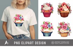 Watercolor Floral Cupcake Clipart Product Image 1