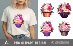 Watercolor Floral Cupcake Clipart Product Image 1