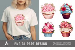Watercolor Floral Cupcake Clipart Product Image 1