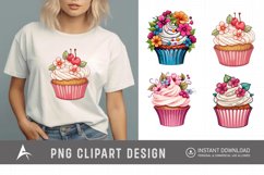 Watercolor Floral Cupcake Clipart Product Image 1