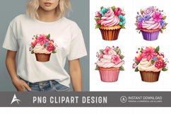 Watercolor Floral Cupcake Clipart Product Image 1