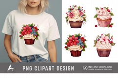 Watercolor Floral Cupcake Clipart Product Image 1