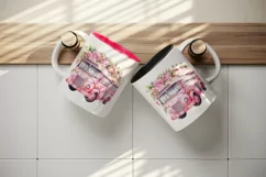 Watercolor floral cute pink school bus flowers back to school 20oz tumbler skinny mug wrap clipart t-shirt sublimation printable design