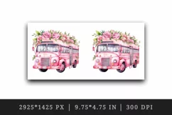 Watercolor floral cute pink school bus flowers back to school 20oz tumbler skinny mug wrap clipart t-shirt sublimation printable design