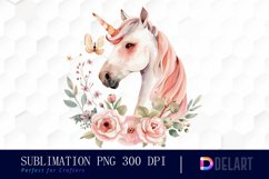 Floral Cute Unicorn Watercolor Clipart Product Image 1