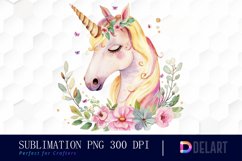 Floral Cute Unicorn Watercolor Clipart Product Image 1