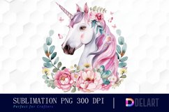 Floral Cute Unicorn Sublimation PNG Clipart Product Image 1