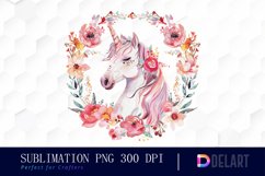 Floral Cute Unicorn Watercolor Clipart Product Image 1