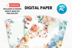 Watercolor Floral Digital Paper, Watercolor Background Product Image 1