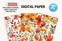 Watercolor Floral Digital Paper, Floral Background Product Image 1