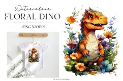 Watercolour Floral T-Rex Baby Dinosaur Sublimation PNG Product Image 1