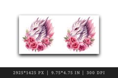 Watercolor floral dragon fantasy animal sparkle pink flowers roses diamonds 20 oz tumbler skinny mug wrap clipart t-shirt sublimation printable design