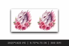 Watercolor floral dragon fantasy animal sparkle pink flowers roses diamonds 20 oz tumbler skinny mug wrap clipart t-shirt sublimation printable design