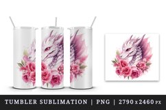 Watercolor floral dragon fantasy animal sparkle pink flowers roses diamonds 20 oz tumbler skinny mug wrap clipart t-shirt sublimation printable design