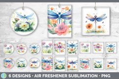 Bundle of six Watercolor Flower Dragonflies Air Freshener designs.