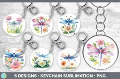 Bundle of six Watercolor Flower Dragonflies Keychain designs.