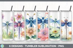Bundle of six Watercolor Flower Dragonflies Tumbler designs.