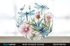 Watercolor Floral Dragonflies Wind Spinner Sublimation PNG Product Image 1