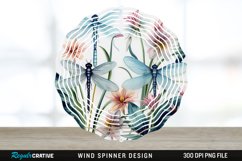 Watercolor Floral Dragonflies Wind Spinner Sublimation PNG Product Image 1