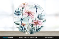 Watercolor Floral Dragonflies Wind Spinner Sublimation PNG Product Image 1