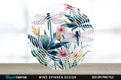 Watercolor Floral Dragonflies Wind Spinner Sublimation PNG Product Image 1