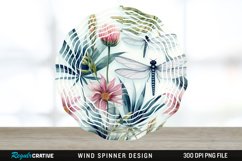 Watercolor Floral Dragonflies Wind Spinner Sublimation PNG Product Image 1