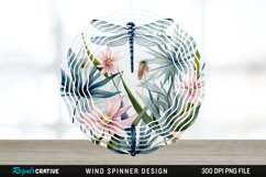 Watercolor Floral Dragonflies Wind Spinner Sublimation PNG Product Image 1
