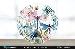 Watercolor Floral Dragonflies Wind Spinner Sublimation PNG Product Image 1