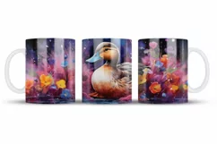 Watercolor Duck Mug Wrap Sublimation Designs, 3d Mug, Duck Png