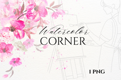 Watercolor Pink Floral Corner PNG Product Image 1